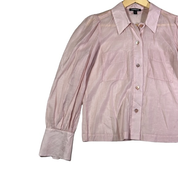 Express Light Pink Two Pocket Balloon Sleeve Button Down Shirt - Picture 3 of 10